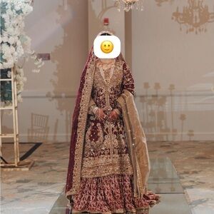 Luxurious Burgundy and Gold Bridal Gown